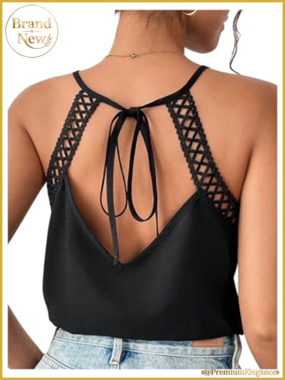 Women's Halter Lace Tie Back Tank Top Sleeveless Backless Party